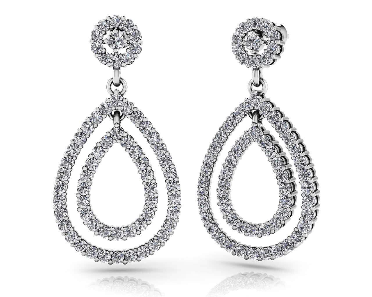 Double Teardrop Diamond Earrings Diamond with 1.15 ct.(finished) 1.2mm, 1.5mm, 2mm